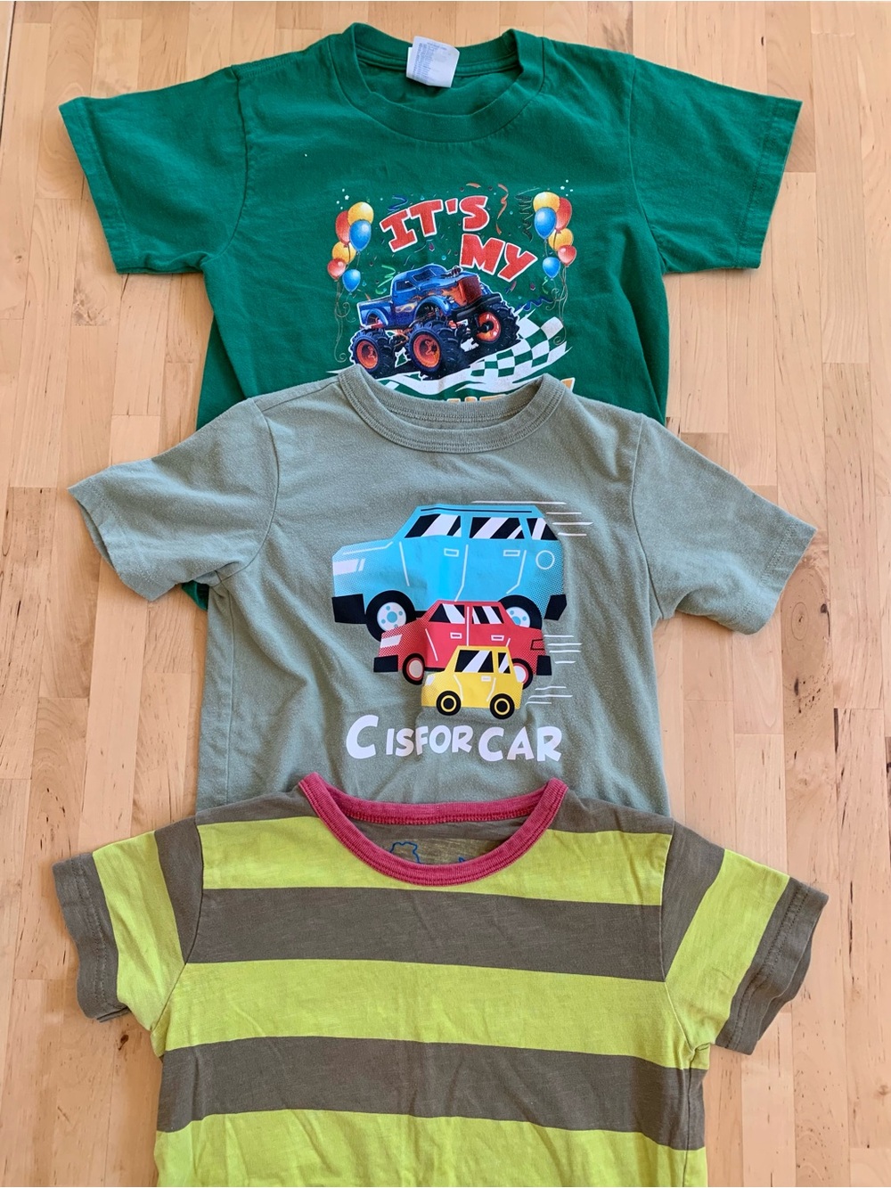 3 Tee Shirts - Mini Boden, The Children’s Place - Cars, Monster Truck, Birthday